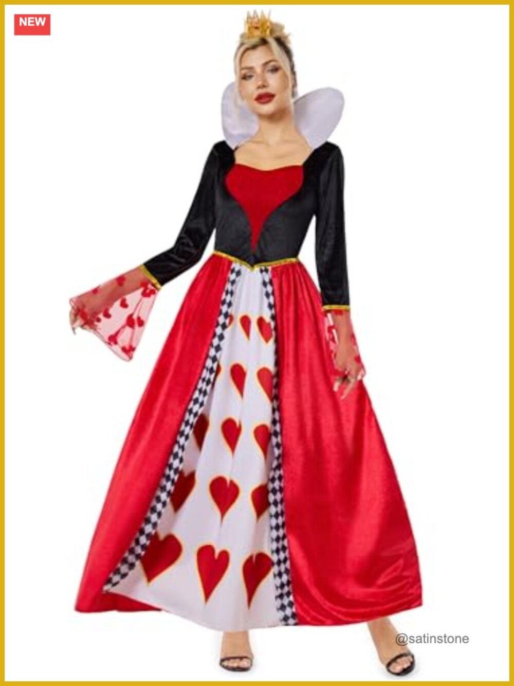 Queen of Hearts Costume Dress Velvet Mesh Bell Sleeves Halloween Cosplay